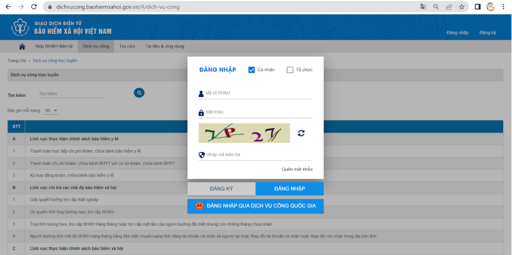 Lấy lại mật khẩu BHXH trên Cổng Dịch vụ công của BHXH Việt Nam bước 2