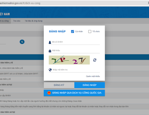 Lấy lại mật khẩu BHXH trên Cổng Dịch vụ công của BHXH Việt Nam bước 2