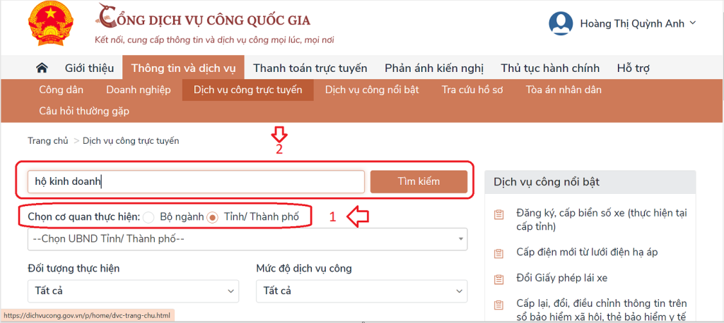 Hướng dẫn thay đổi giấy phép hộ kinh doanh online bước 3