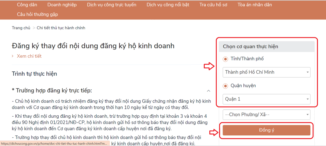 Hướng dẫn thay đổi giấy phép hộ kinh doanh online bước 5