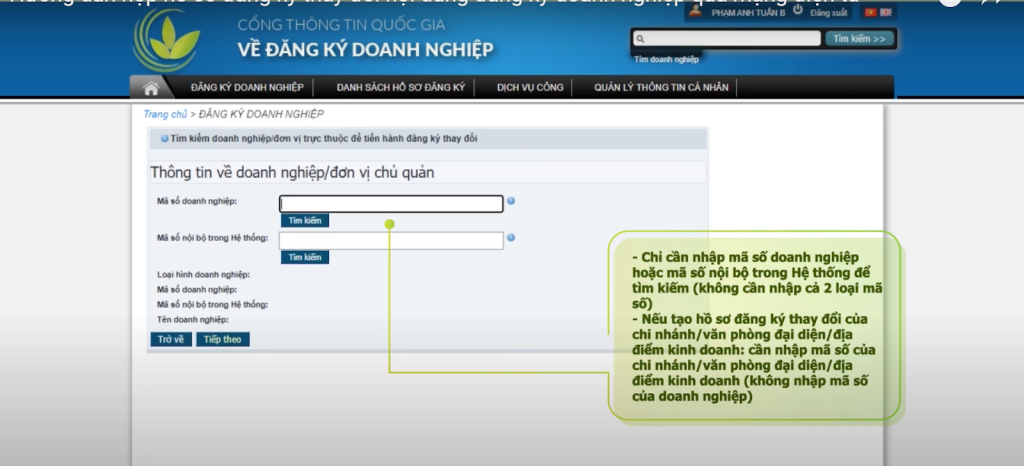 Hướng dẫn thay đổi thông tin trên Giấy phép kinh doanh trực tuyến toàn quốc bước 7