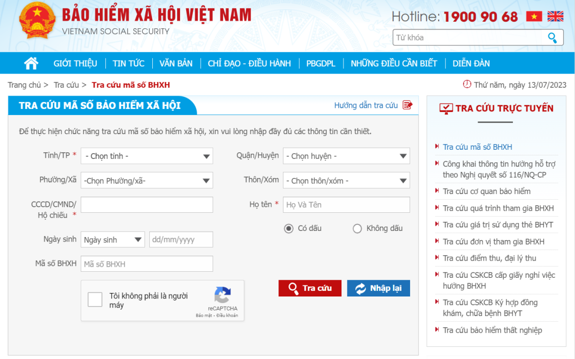 Tra cứu mã số bảo hiểm xã hội