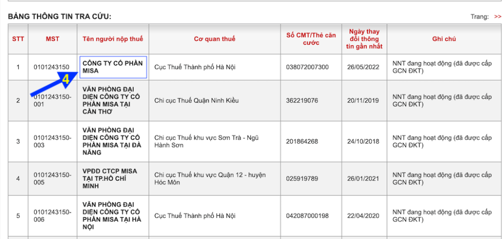 Tra cứu mã số thuế hộ kinh doanh bước 4b