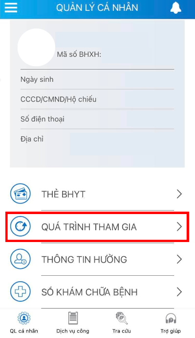 Tra cứu quá trình đóng bảo hiểm xã hội - VssID bước 3