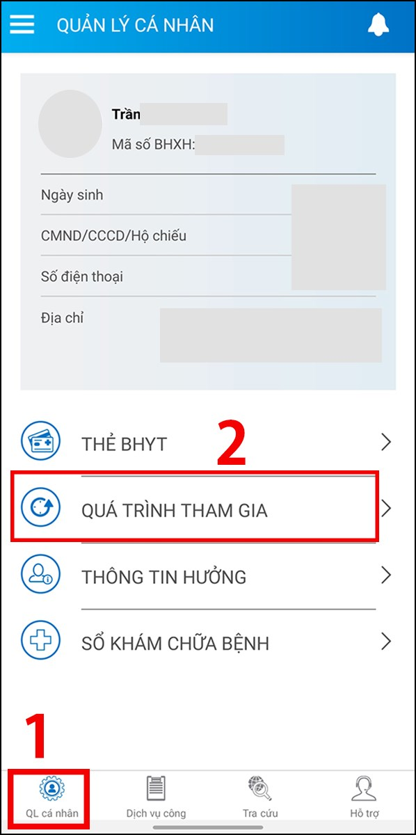 Cách tra cứu quá trình tham gia BHXH trên VssID bước 2