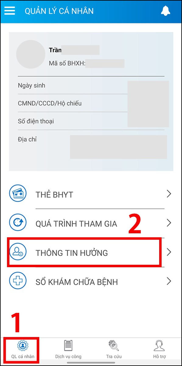 Tra cứu mức hưởng BHXH trên VssID bước 2